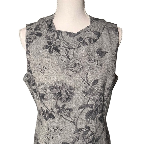 Talbots Wool Blend Grey Floral Roses Cowl Neck Sheath Dress Size 12 Classic NWT - Picture 14 of 15